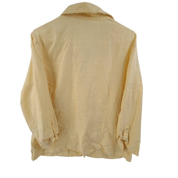 JM Collection Button Front Roll Tab Sleeve Shirt Linen Coastal Yellow Size 18W - Picture 5 of 8